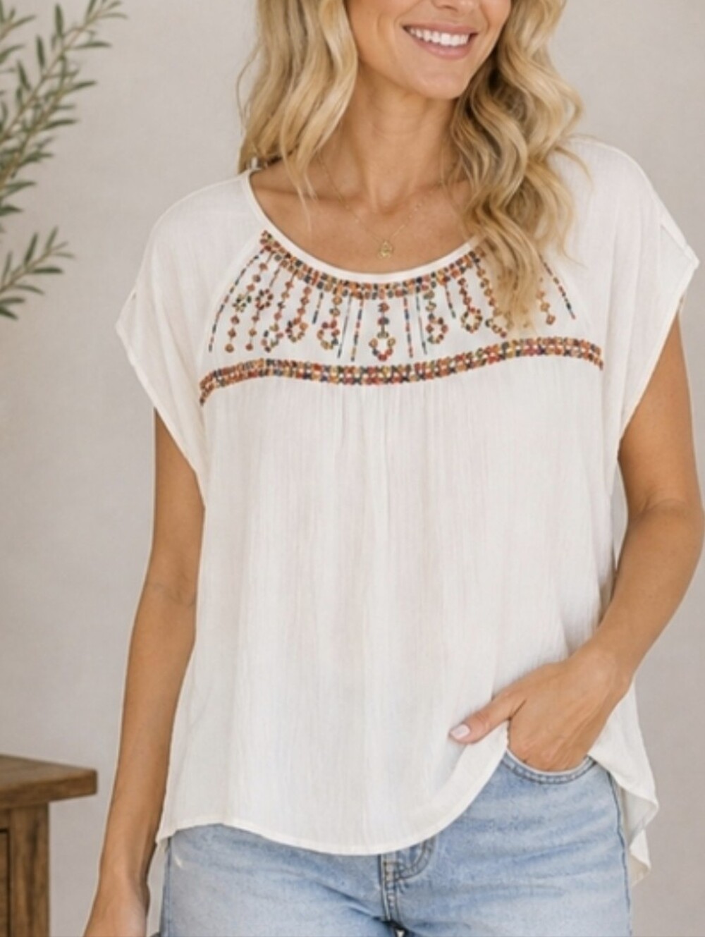 SALE!! Signature Studio Boho Beaded Top